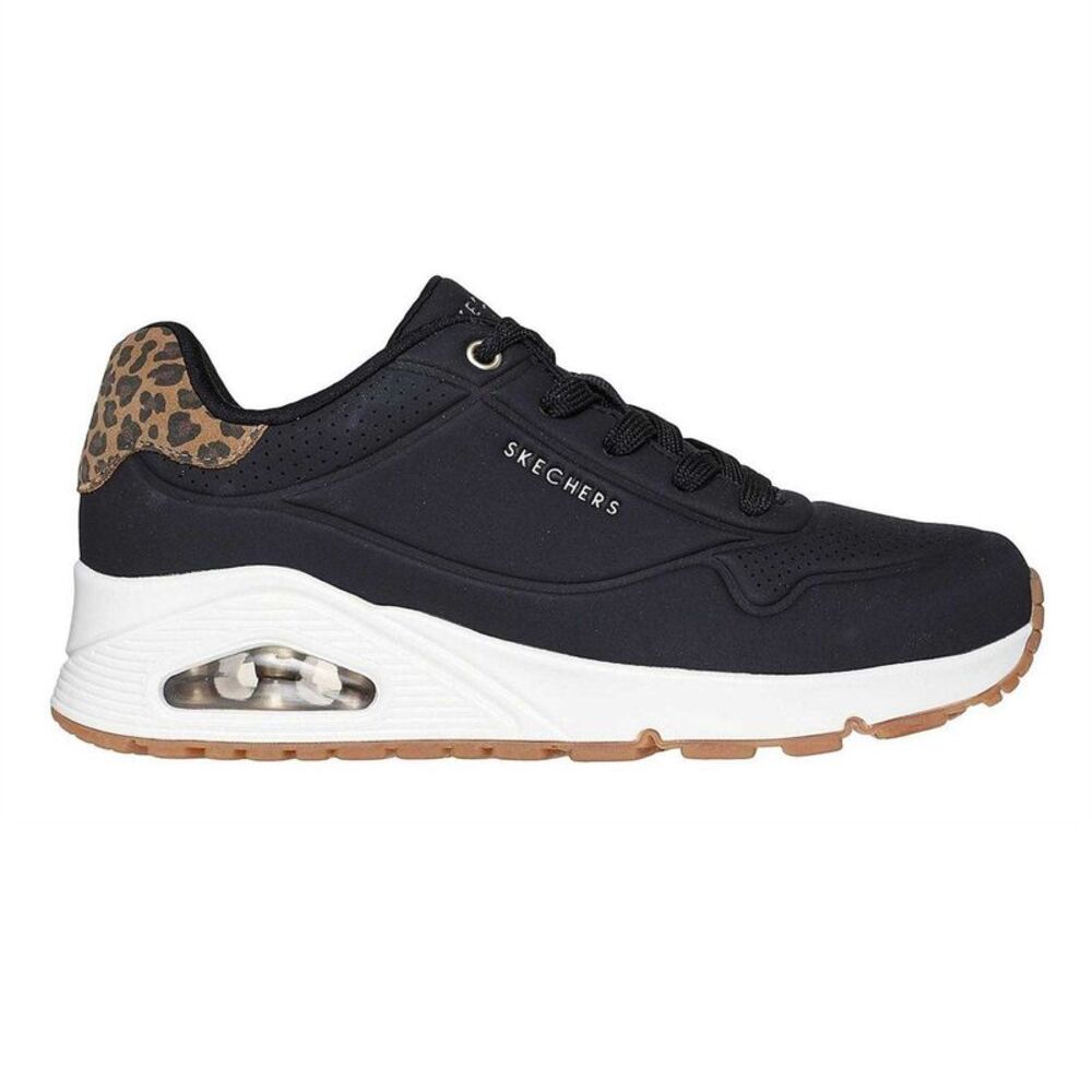 Skechers Womens/Ladies Uno Stand On Air Hidden Wedge Sneakers / Black/Leopard